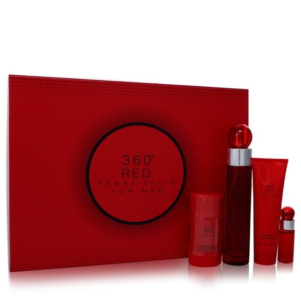 Perry Ellis 360 Red by Perry Ellis   - Gift Set - 100 ml Eau De Toilette Spray + 2.75 Deodorant Stick + 90 ml Shower Gel + .25 Mini EDT Spray