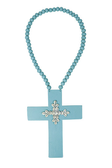 Ornamental Necklace Cross Shells Aqua
