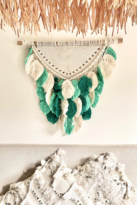 Macrame Feathers Natural Aqua