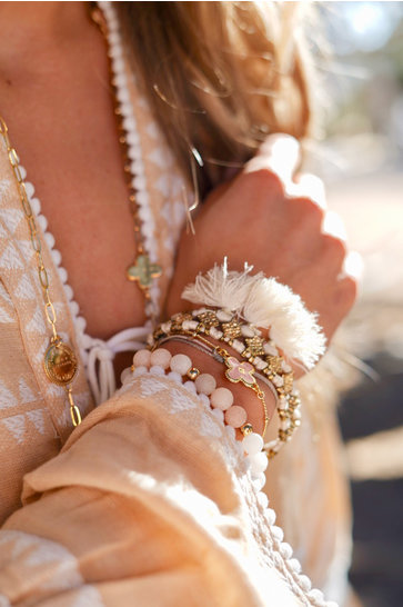 Bracelet Beads Fringe Ecru