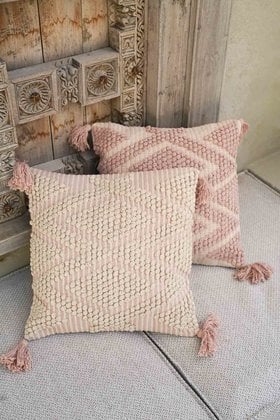 Housse de coussin tissée à la main à carreaux rose clair 50x50cm