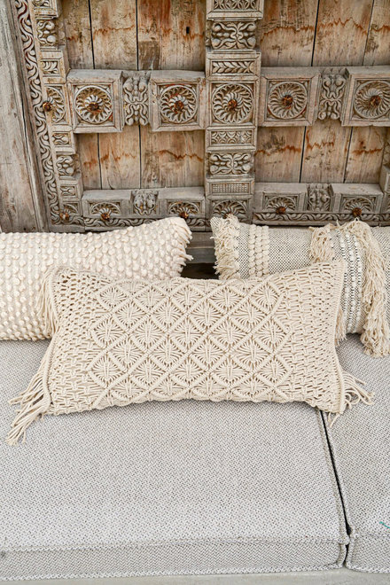 Housse de Coussin Tissée Main Macramé Naturel 35x70cm