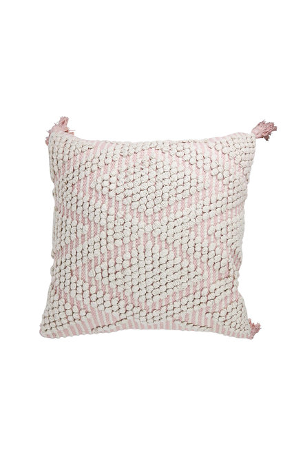 Housse de coussin tissée à la main à carreaux rose clair 50x50cm