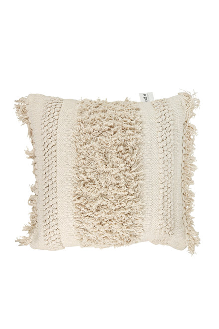 Housse de Coussin Tissée Main Frange Naturel 50x50cm