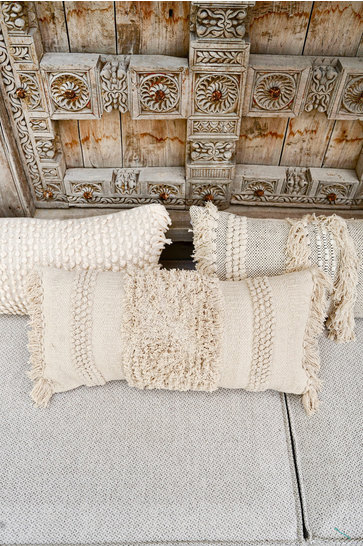 Handwoven Cushion Cover Fringe Natural 35x70cm