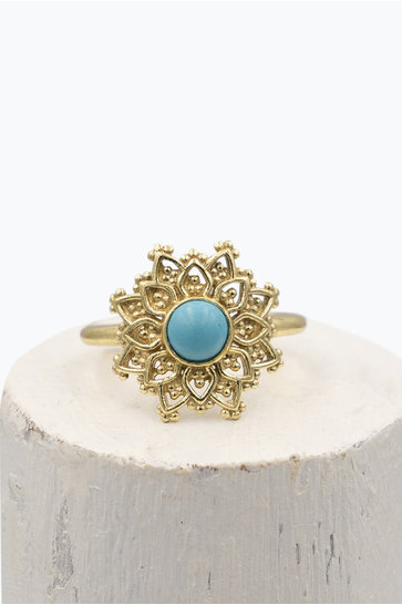 Ring Flower Stone Gold Turquoise