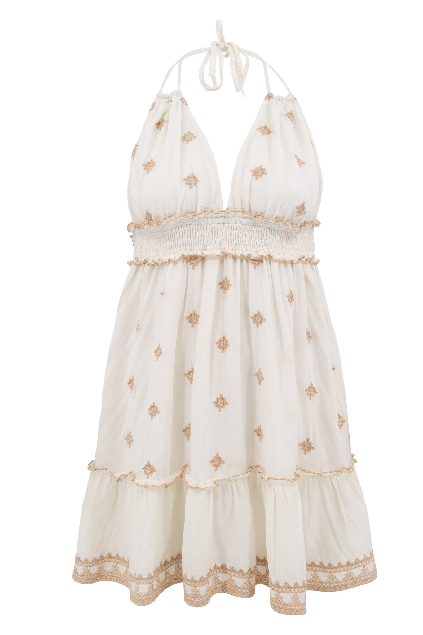 Vestidos largos de chiffon estilo halter con abertura Marfil Tallas Grandes