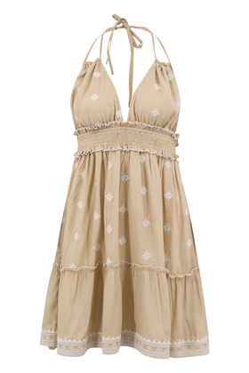 Vestido Halter Flor Beige