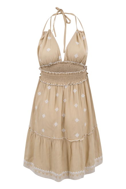 Vestido Halter Flor Beige