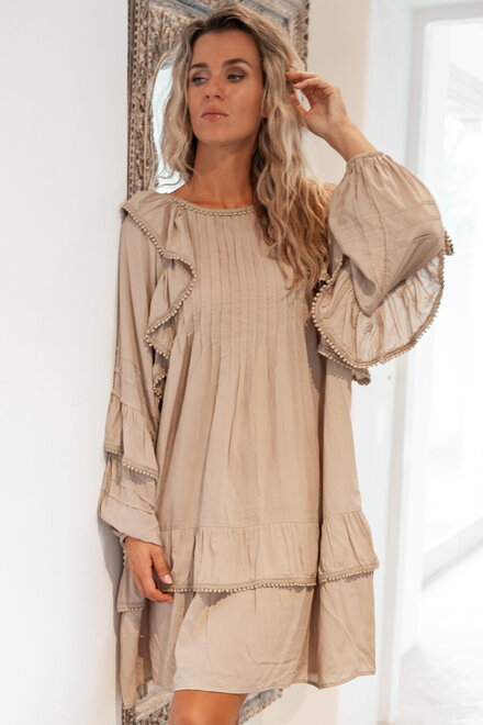 Kleid Rüschen Taupe