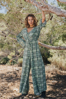 Jumpsuit Boho Forest Leaves Groen