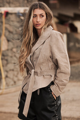 Blouson Riley Cuir Beige