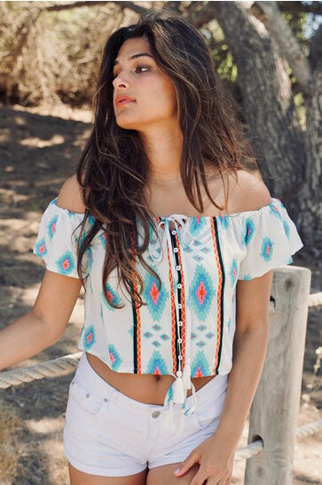 Off Shoulder Top Lou Turquoise