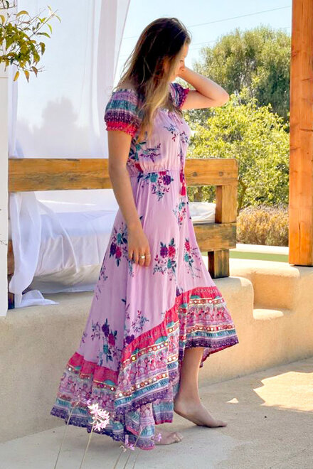 Maxi Vestido Hombros Caídos Arco Iris Lila