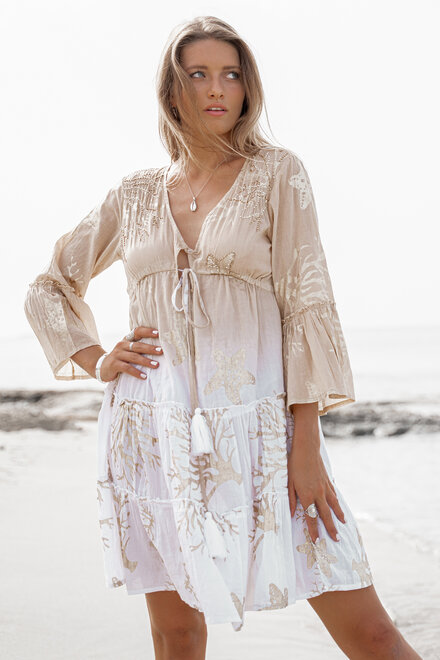 Kurzes Kleid Seaside Sand/Weiß