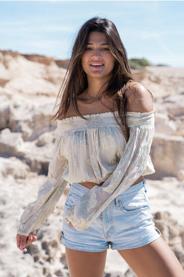 Top con Hombros Descubiertos Beige Dorado