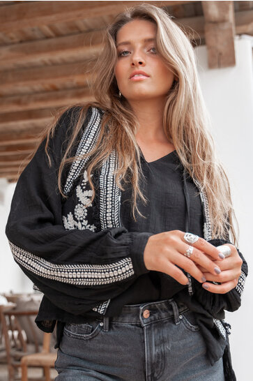 Blusa Boho Rayas Negro