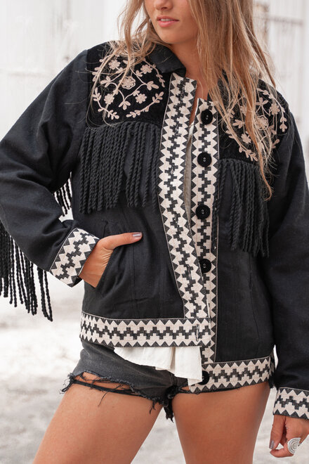 Jacket Fringe Zig Zag Zwart