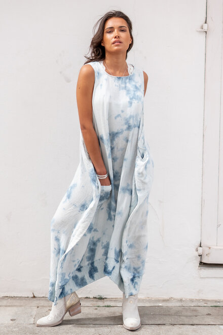 Langes Kleid Ciri Blau Tie Dye