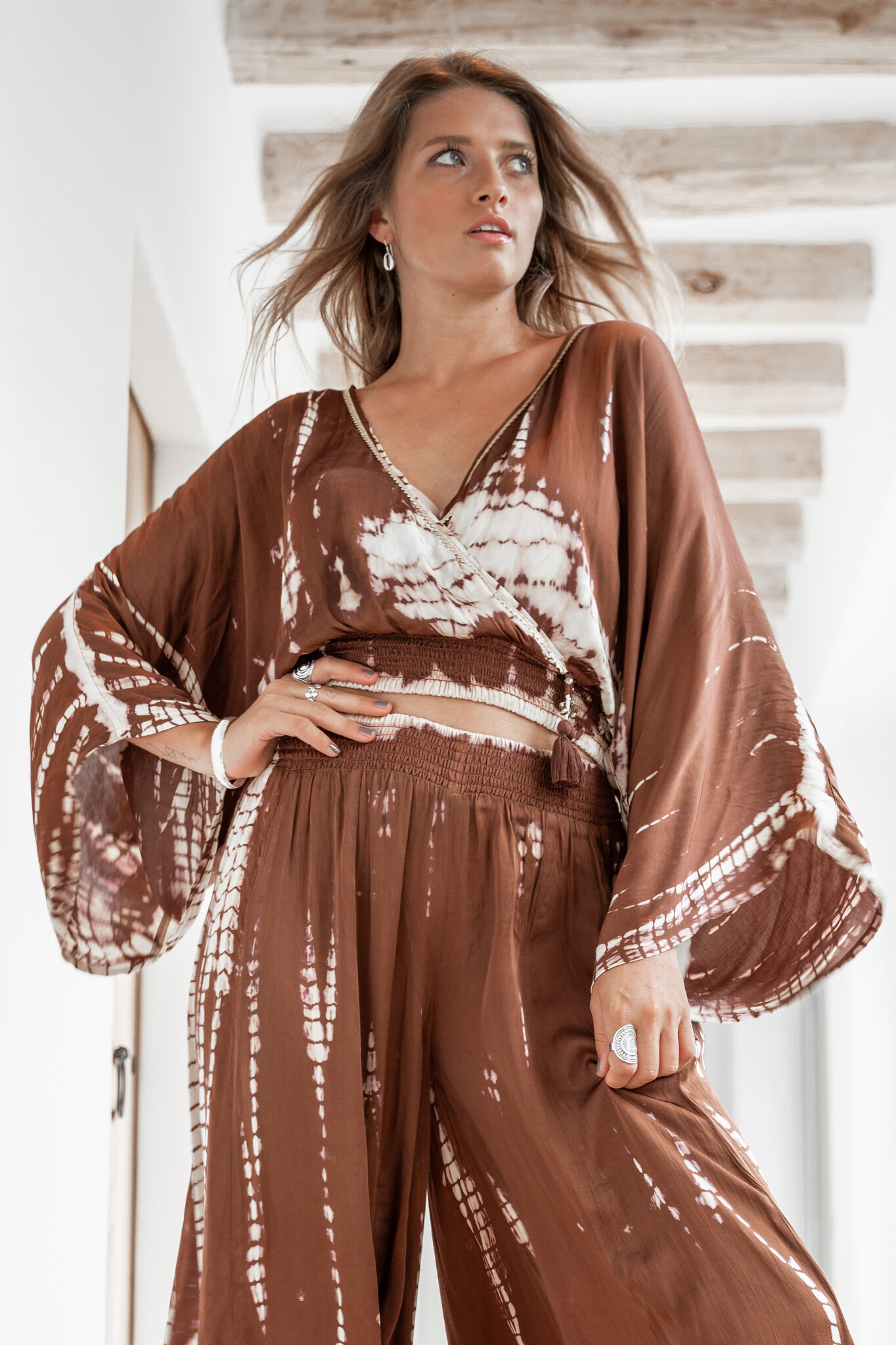 Top Zoia Tie Dye Seidenbraun