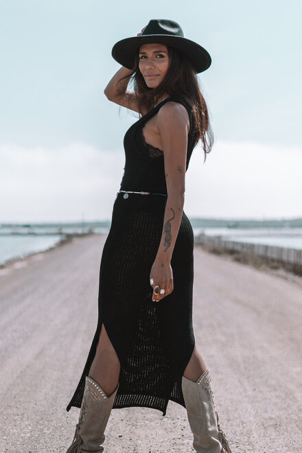 Felin Ajour Strickkleid Schwarz