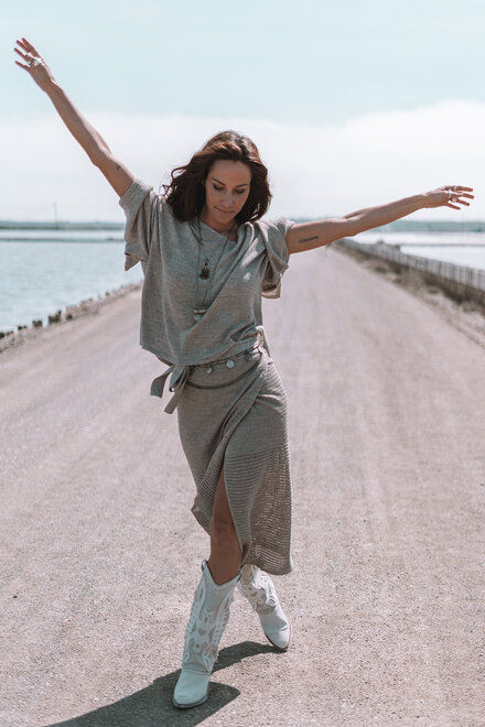 Eve Knitted Wrap Skirt Tender Taupe