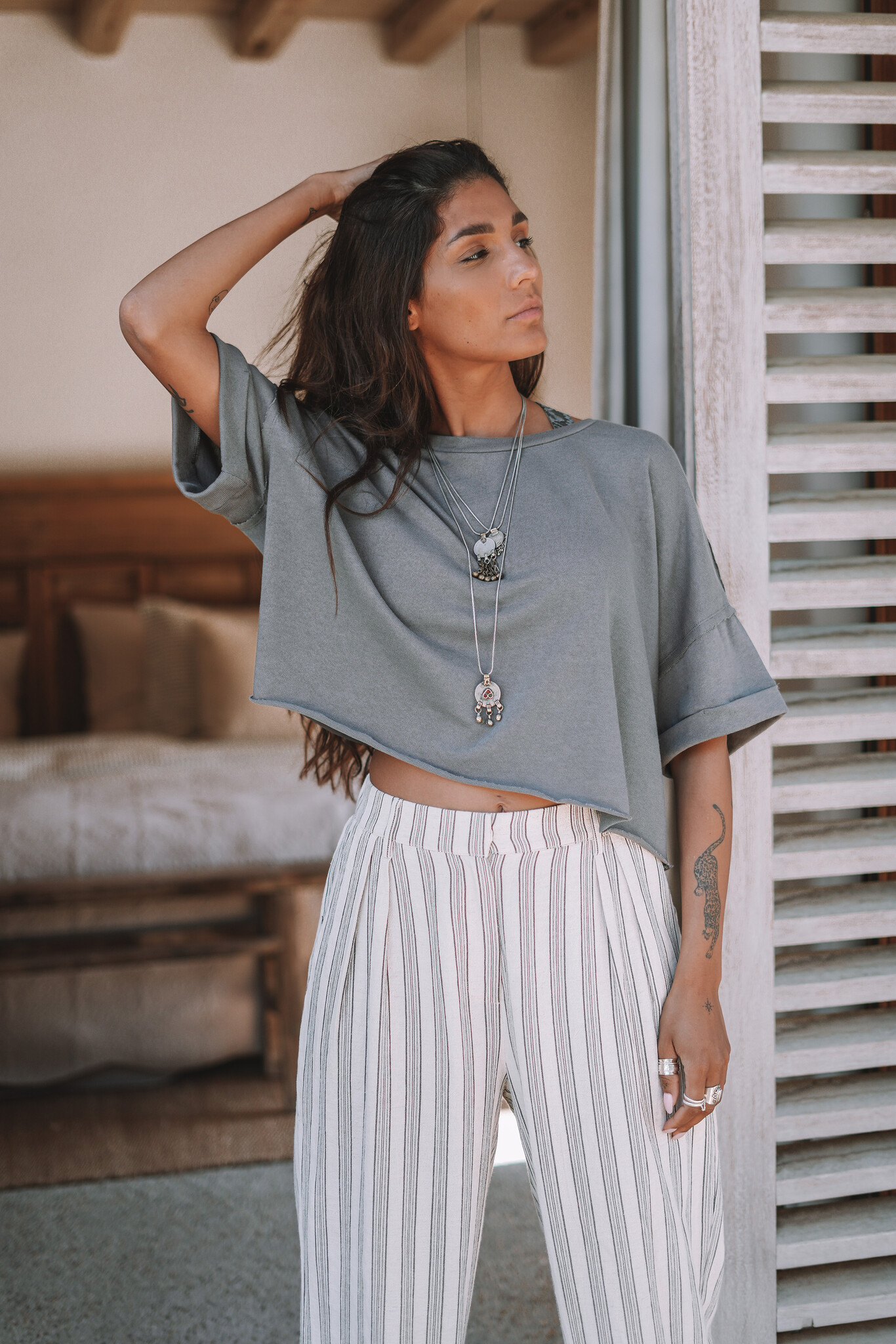 Pantalones de rayas Ivy Rayas beige negro
