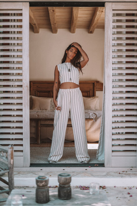Pantalon rayé Ivy Beige/Noir
