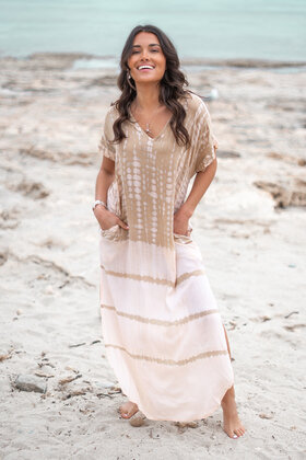 Langer Kaftan Noa Tie Dye Puder/Sand