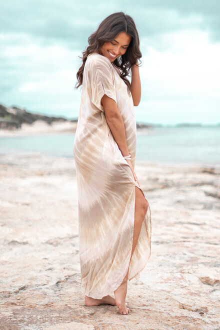 Long Kaftan Noa Tie Dye Taupe/Sand