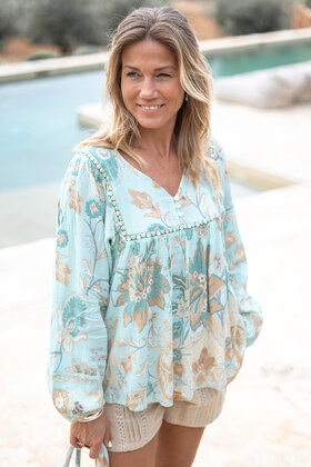Bluse Kiki Flower Aqua