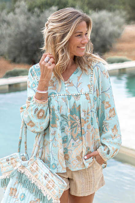 Bluse Kiki Flower Aqua