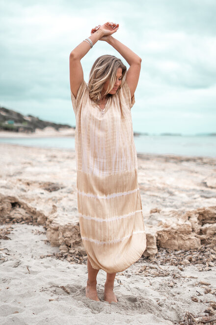 Langer Kaftan Noa Tie Dye Sand/Beige