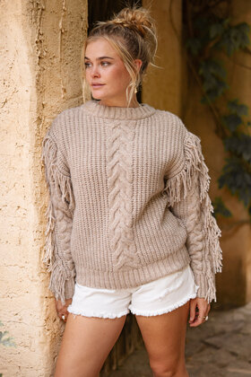 Fransen-Pullover Dago Taupe