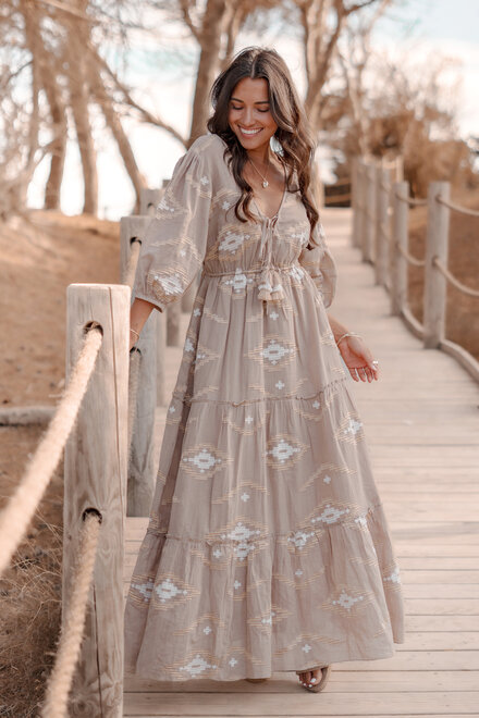 Robe Ida Ethnic Taupe Print