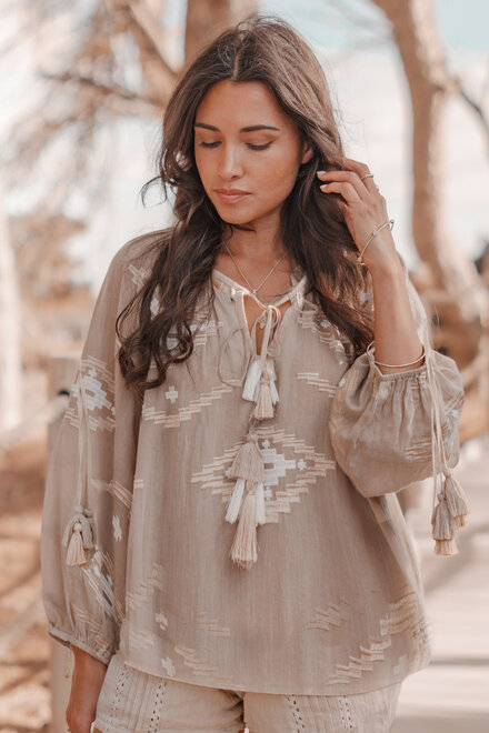 Bluse Ida Ethnic Taupe Print