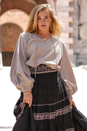 Puffsleeve Blouse Espanola Light Taupe Plain