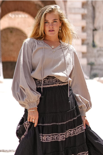 Puffsleeve Blouse Espanola Light Taupe Plain