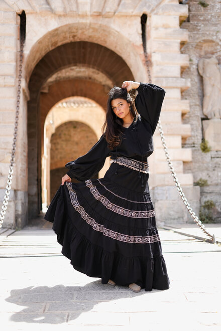Puffärmelige Bluse Espanola Schwarz Einfarbig