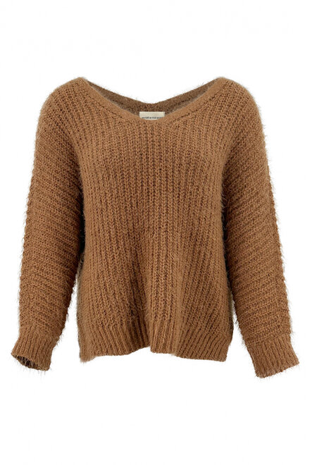 V-neck Jumper Fluffy Brown