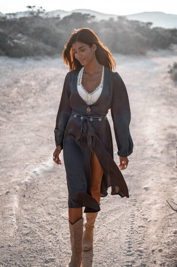 Zara - Robe midi en satin - Bleu foncé
