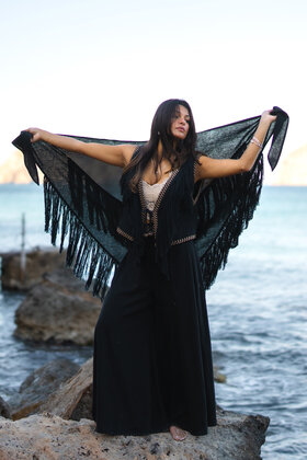 Fringe Scarf Flecos Black