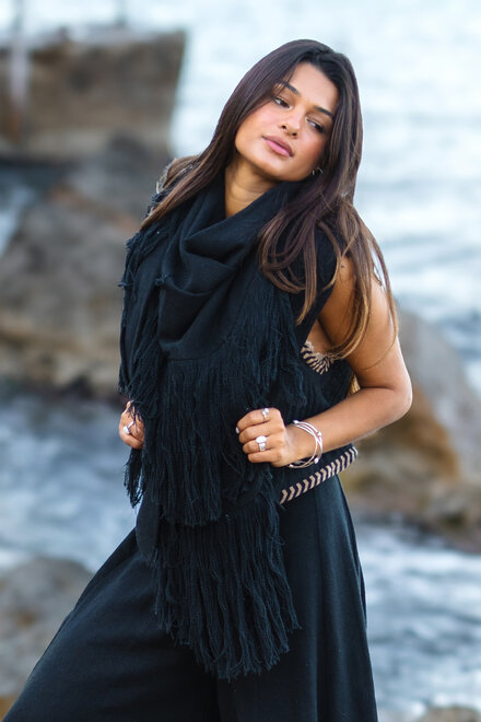 Fringe Scarf Flecos Black