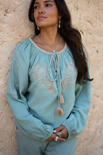Blouse Corazon Embroidery Stone Blue
