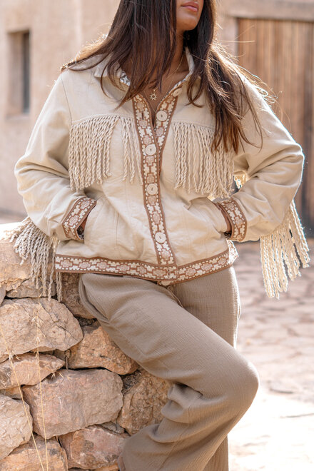 Short Fringe Jacket Nomad Combi Light Sand Plain