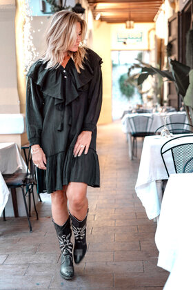 Short Dress Ruffle Sparkle Black
