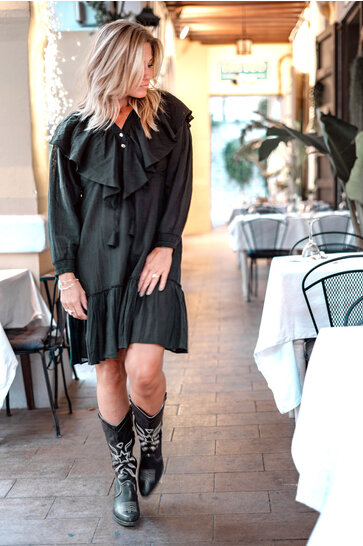 Short Dress Ruffle Sparkle Black