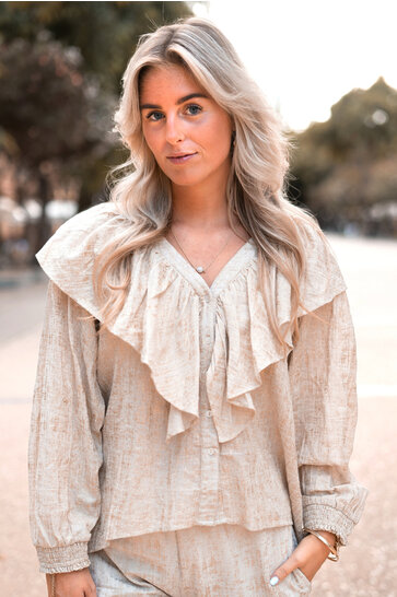 Blouse Ruffle Sparkle Ecru Gold