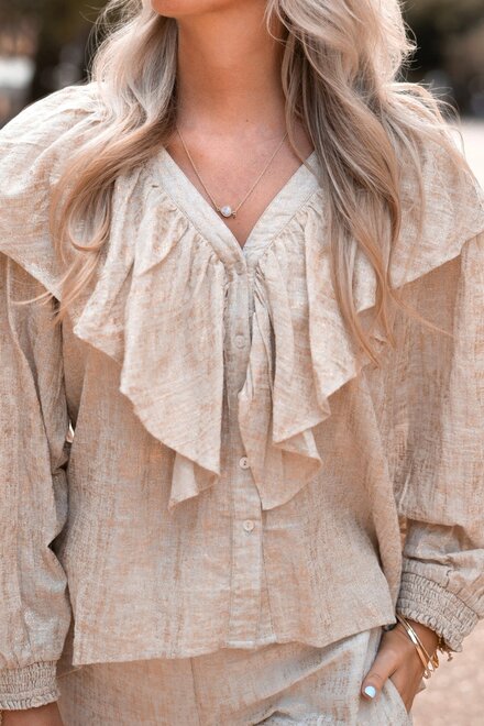 Blouse Ruffle Sparkle Ecru Gold