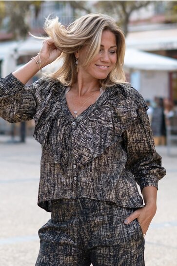 Bluse Ruffle Sparkle Schwarz Gold